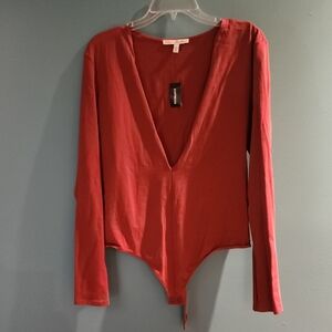 Deep V-Neck Coral Red Bodysuit